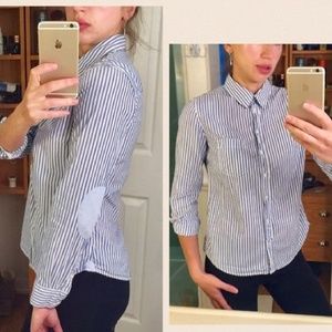 H&M Blue Striped Button Up with Elbow Patches